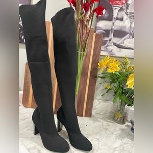 Women’s above the knee Charles David black fabric boots. Size 7.5. Brand new.